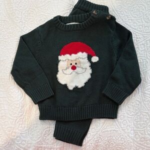 Festive Santa Kids Sweater Set - Dark Green